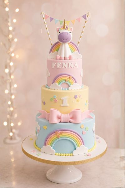 rainbow unicorn theme 3 taira cake_40portion_890dhs Rainbow Unicorn Theme 3 Taira Cake (40 Portions) - Image 1